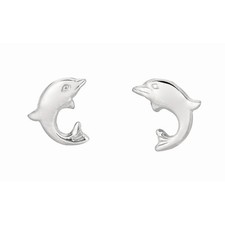 Children's Polished Sterling Silver Dolphin Post Back Earrings
