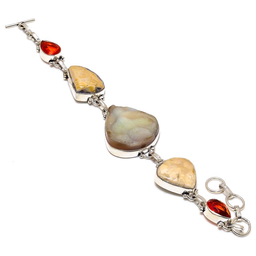 Desert Rose Druzy, Garnet Gemstone 925 Sterling Silver Bracelet