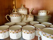 LIMOGES PORCELAIN CHABROL  POIRIER-VINTAGE 1917-TEA/COFFEE SET FOR 12-GOLD