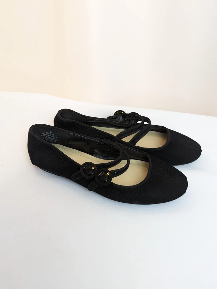 Nine West Ballet Round Toe Double Strap Black Suede Flat Shoes Size 7 Balletcore - Image 4 of 4