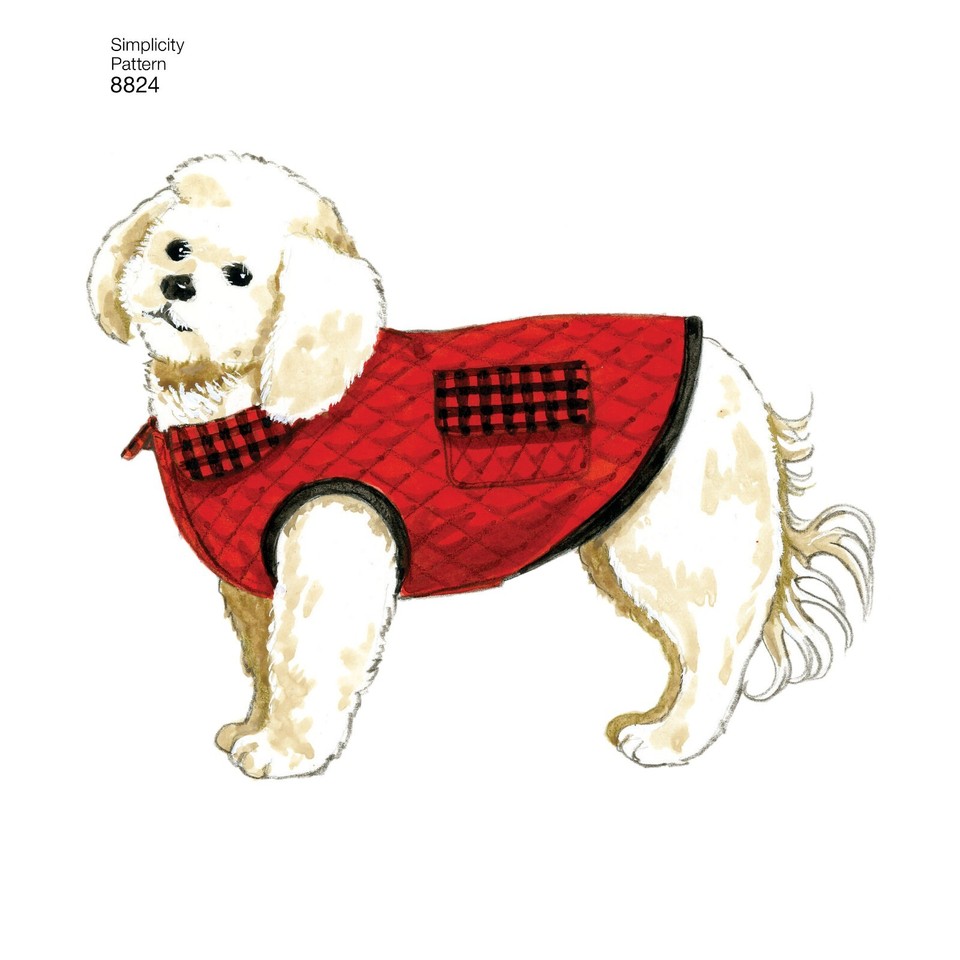 SIMPLICITY 8824 DOG COATS Sewing Pattern Sizes SML 5 Styles FOR