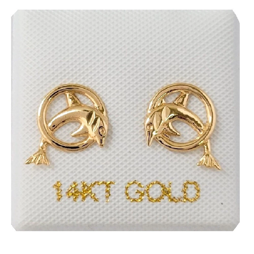 14 karat gold 2024 dolphin hoop earrings
