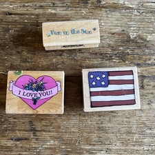LOT OF 3 MOUNTED RUBBER STAMPS INKADINKADO American Flag I Love You Fun Sun