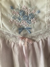 Cotillion Sheer Vintage Cotton Gown Pink Nightie Lace Trim Embroidered Flowers