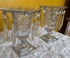 Vintage Heisey Elegant Glass IPSWICH Centerpiece Candle Vase Holders Prisms Qty2