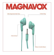 Magnavox Snug Fit Headphones Teal Smooth Bass Ear Buds