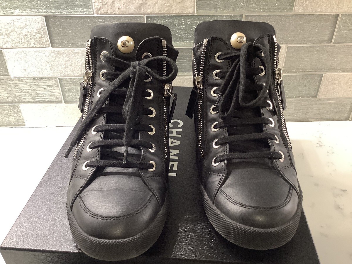 Chanel Black Leather Sneakers Size 36.5/ 6.5 | eBay