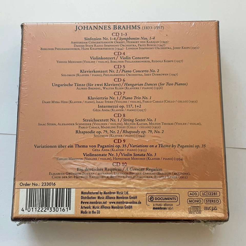 Brahms - Symphonies/Concertos/Piano & Chamber Music etc. (10 x CD Box Set) NEW - Image 2 of 3