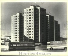 1982 Press Photo Modern buses and buildings in Ulan Bator, capital of Mongolia.