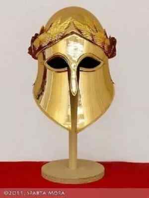 Medieval Greek Corinthian Helmet With Plume Free Wooden Stand C16