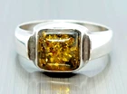 Vintage 925 Sterling Silver Amber Ring, Size Q 1/2