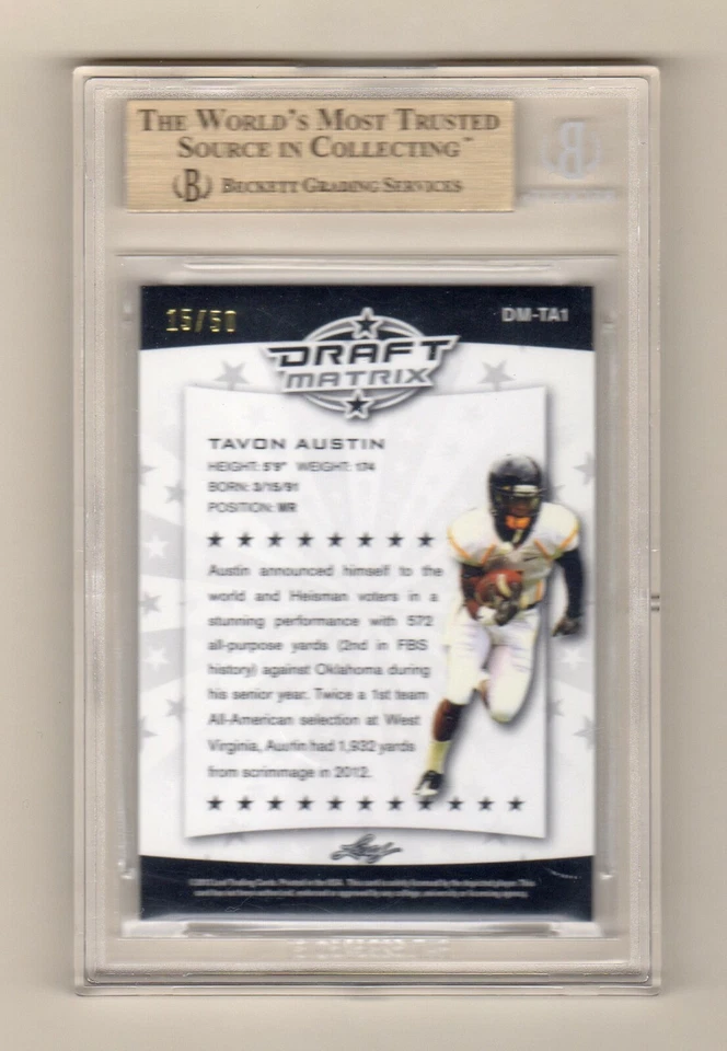 TAVON AUSTIN 2013 LEAF METAL DRAFT MATRIX GREEN RC # / 50 BGS 9.5 WEST VIRGINIA - Image 2 of 2