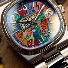 🔝 Orologio POP ART ✦ Quadrante Dipinto ✦ CILOA ✦ WR 30m✦ Acciaio, Oro, Nero 🎨