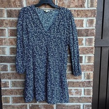 Boden  tea v neck Floral Blue mini Dress side pockets cottagecore size 10P