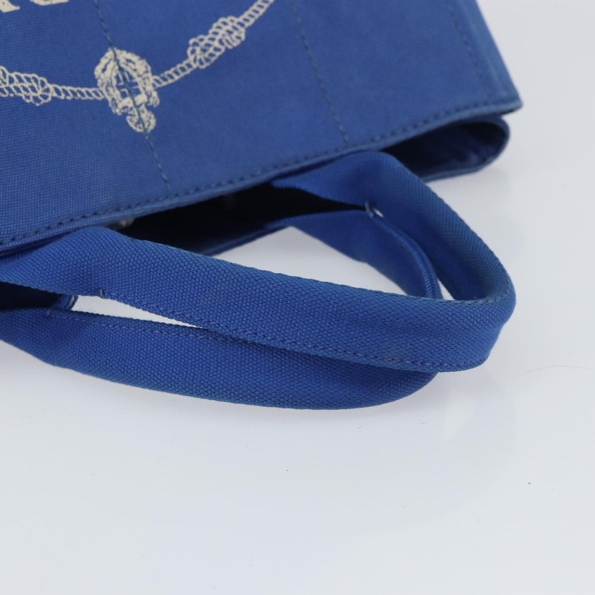 PRADA Canapa MM Hand Bag Canvas Blue Gold Auth 158821 thumbnail 7