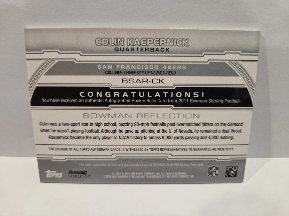 2011 Bowman Sterling Colin Kaepernick Auto Jsy Rc 98/99 #BSAR-CK - Image 2 of 2