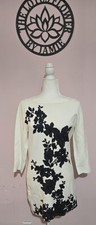White House Black Market Off Black Floral White Sweater Dress