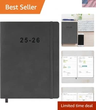 Sleek 2025-2026 Planner in Grey: Weekly & Monthly Organizer with Elastic Closure