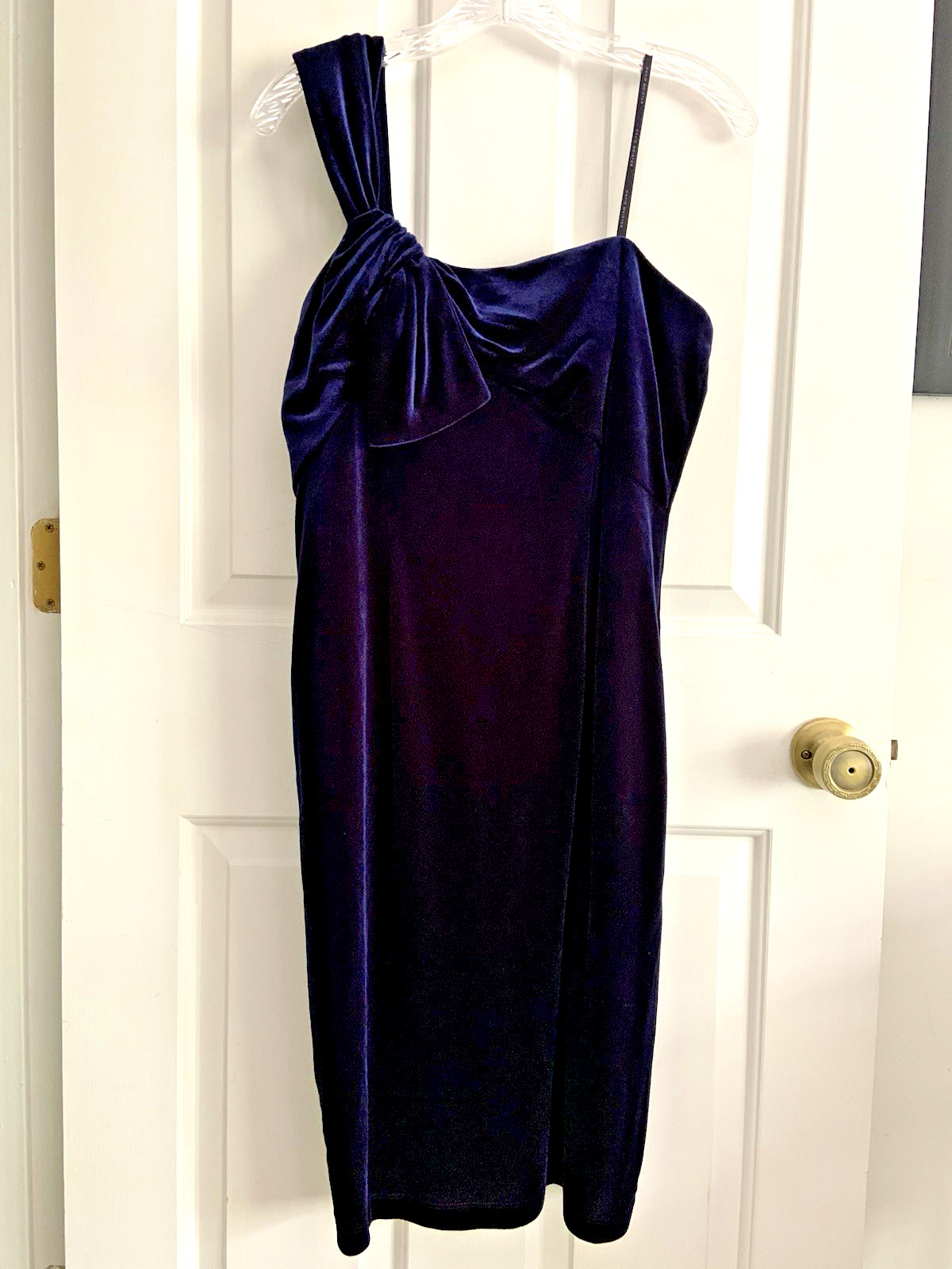 David Meister Boned support Blue Velvet one shoulder Party Cocktail Dress sz 10