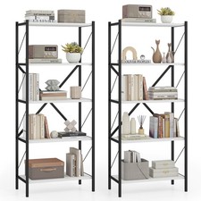 2PCS 5-Tier Tall Bookshelf, Industrial Bookcase with Heavy-Duty Metal Frame