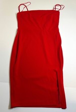 Express Red Solid Sheath Midi Dress Spaghetti Strap Straight Neck Sleeveless 8