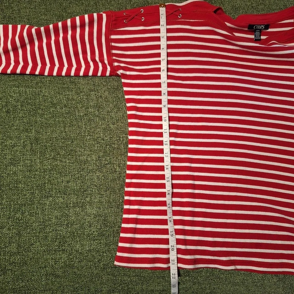 Camisa de mujer CHAPS manga 3/4 roja blanca a rayas de algodón talla: grande Foto 4 de 4