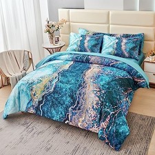 6 Piece Marble Comforter Set Full Watercolor Tie Dye Printing full 6Pcs Teal