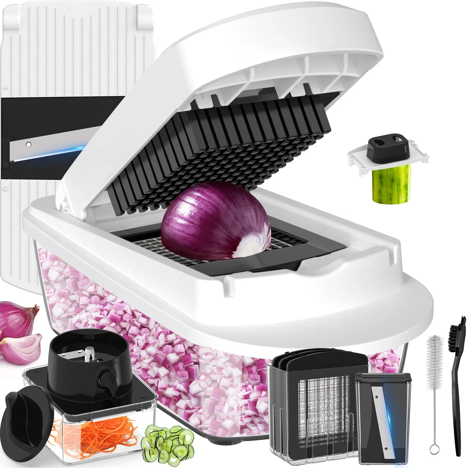 "Vegetable Chopper 12-Blade Mandoline Slicer, Spiralizer, Onion & Salad Cutter"