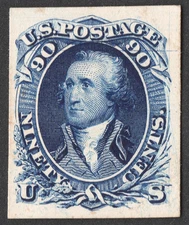 US Sc# 72P4 *MINT NGAI H { -VF- 90c WASHINGTON } "SCARCE PROOF ON CARD FROM 1861