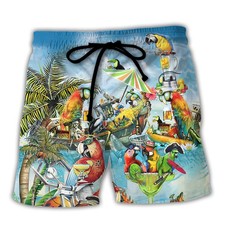 Parrot Cocktail Tropical Vibes Beach Shorts Hawaiian Shirt Tropical Summer Beach