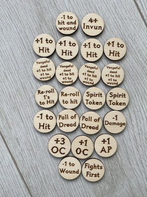 Warhammer 40k 10. Edition Aeldari Detachment Token Marker Holz Tracker 23 Set