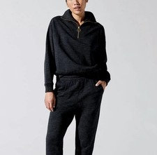 Varley Miller Half Zip-Up Sweatshirt Medium Marl black gray Fold over collar