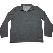 Eddie Bauer Merino Wool Blend XL Mens Black Sweater 1/4 Zip Pullover Collared