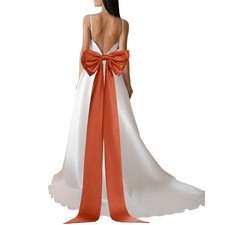 Satin Big Bow for Wedding Dresses, Long Detachable Satin Bow 59" Orange
