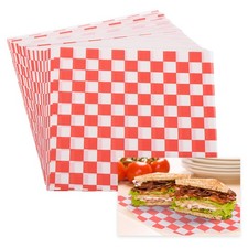 50Pcs Waxed Paper Sheets 5.9" x 5.9" Resistant Food Basket Liners, Red