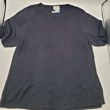 INC brand black, rayon top, round neck, short sl, Petite L, hand wash/dry clean