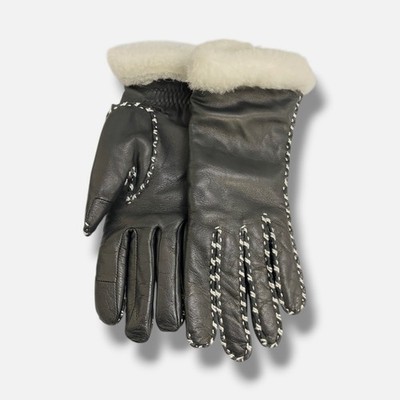 Agnelle Women's Black Marie Louise Leather Gloves Size 7