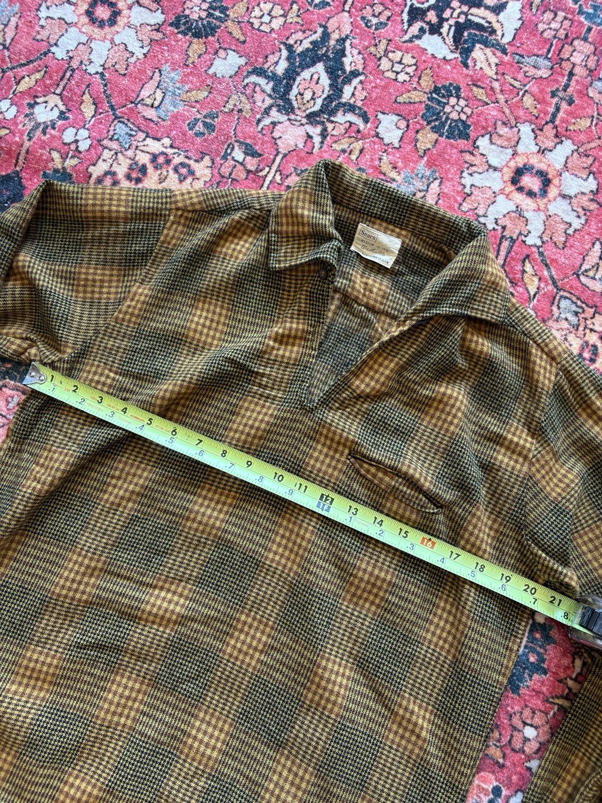 VTG 50s 60s Sears Houndstooth Shirt Jac Shirt Sz Medium Brown Wool Rockabilly
