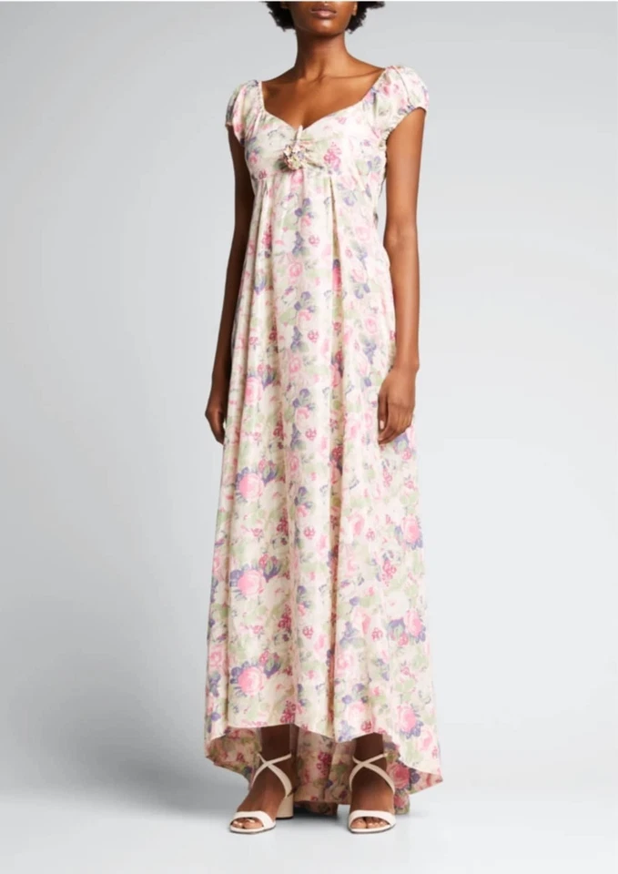 LoveShackFancy GILVERY Floral VEILED KISS PINK Cotton Maxi Dress Gown Sz 2 - Image 3 of 4