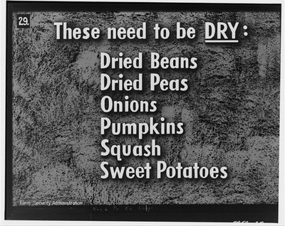 1942 Farm Security Administration Dried Beans Peas Onions Pumpkins Sign