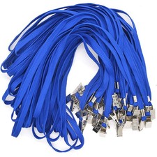 100 PCS Blue Lanyards Bulk Neck Flat Badge Lanyard with Bulldog Clip ID Holder