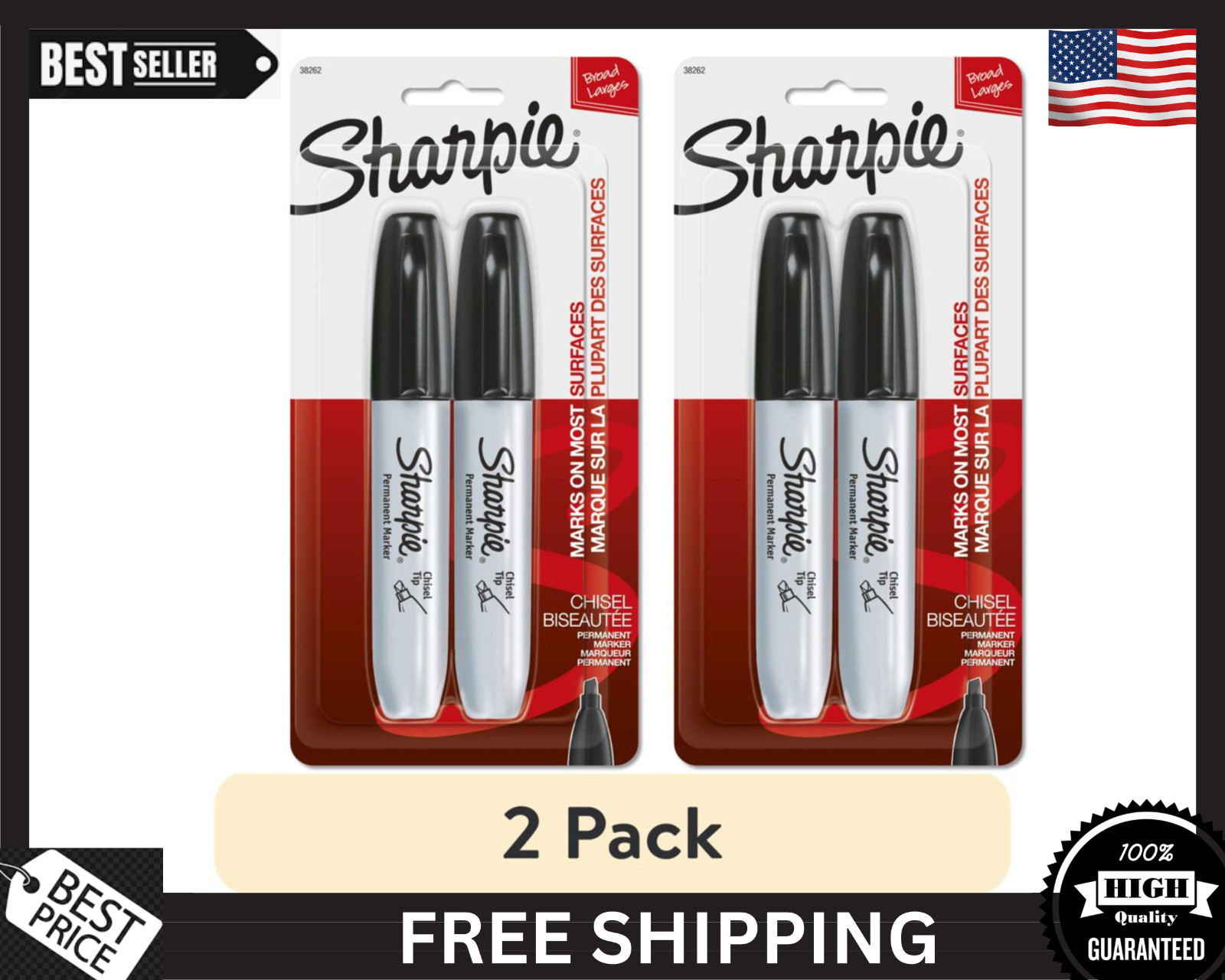 Permanent Black Ink Large Broad Marker 2-count(2 Pack