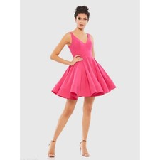 Ieena for Mac Duggal Hot Pink V-Neck Fit and Flare Mini Dress Size 0