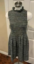 Ganni Textured Knit Ruffle Neck Dress Sz S Black Gray Fit & Flare