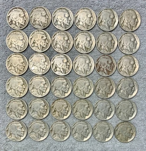 Old U.S. coins lot of 36 Buffalo Nickels mix From 1913 P type 2 - 1937 D - P/D/S