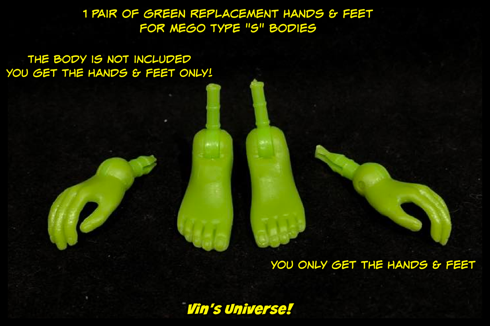 8" Mego Replacement Green Hands & Feet Body NOT Included Great for
