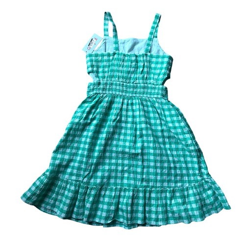 Gingham Girls Sundress - Green/Teal and White Gingham Print dress - Smocked Wais - Picture 2 of 13