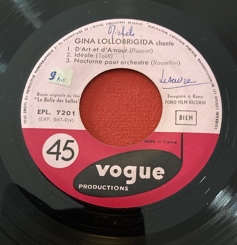 GINA LOLLOBRIGIDA CHANTE BELLE DES BELLES SUCCÈS FILM EPL7201 VG+ VINYLE 45T EP - Imagen 2 de 4