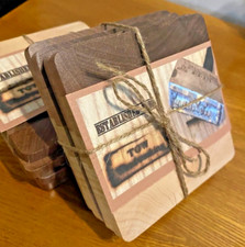 Hand-Crafted Wooden Coasters (4-set), All-Natural Wood, (2023, Made in USA) NEW!