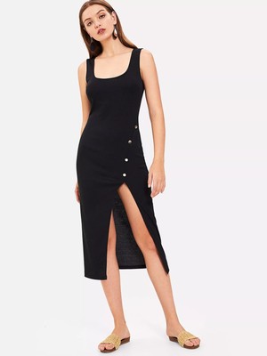 button slit dress